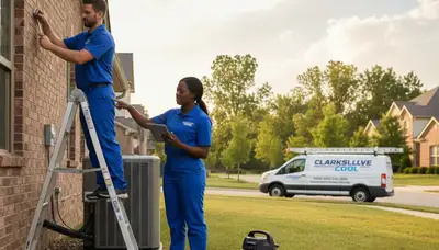 Professional AC repair technician servicing air conditioner in Louisville KY home