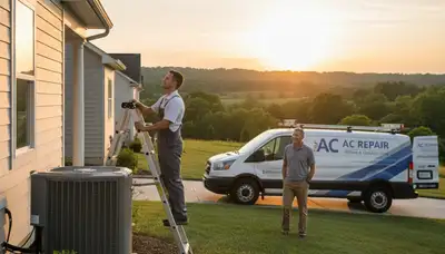 Professional AC repair technician servicing air conditioner unit in Louisville KY home
