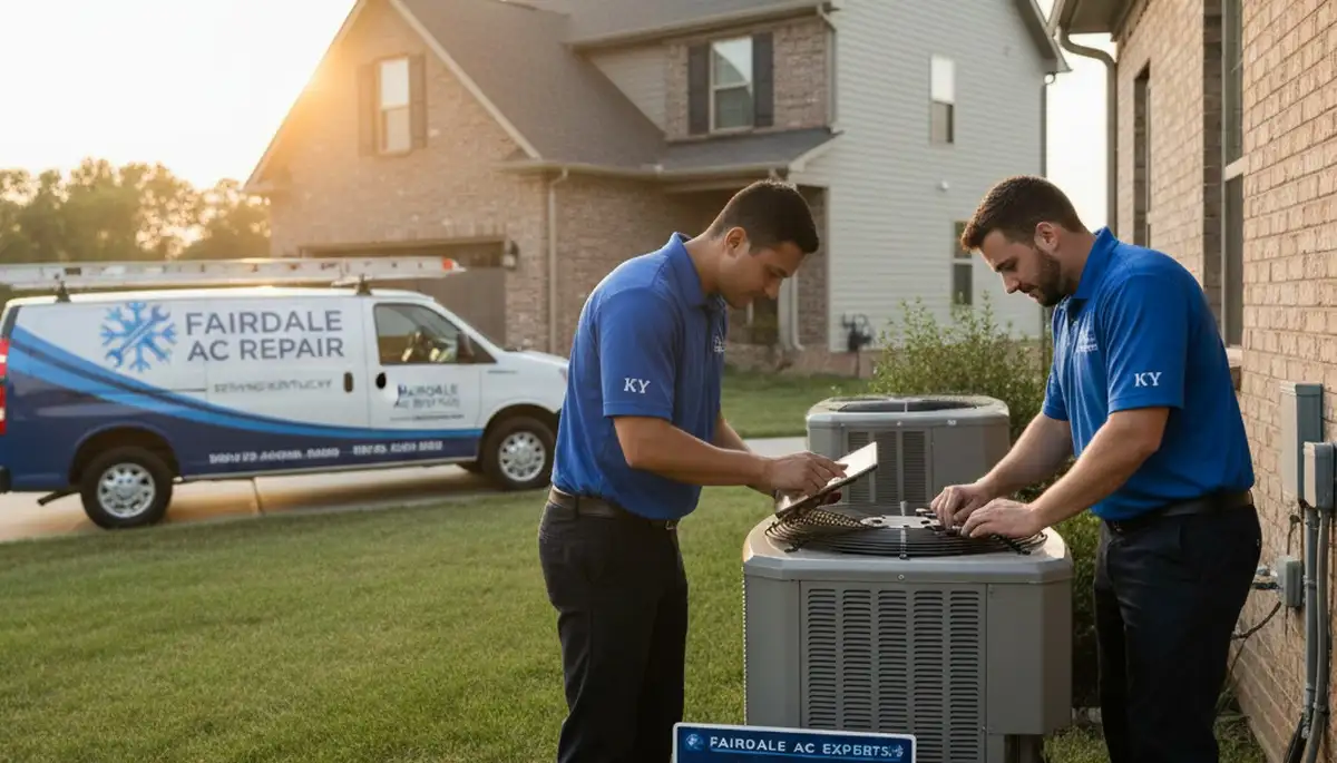 Professional AC repair technician servicing residential unit in Louisville KY