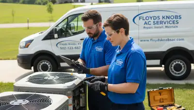 Professional AC repair technician servicing air conditioner unit in Louisville KY home