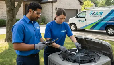 Professional AC repair technician servicing air conditioner unit in Louisville KY home