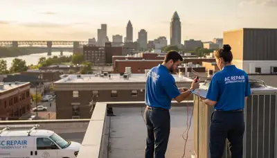 Professional AC repair service in Louisville KY technician fixing residential air conditioning unit