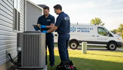 HVAC technician repairing residential air conditioner unit in Louisville KY