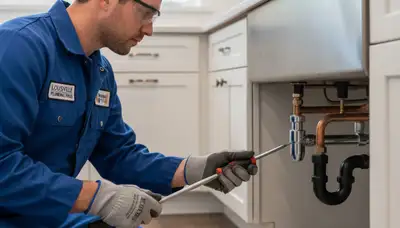 Plumbing technician repairing pipes at Louisville KY home | Five Star Cooling plumbing services