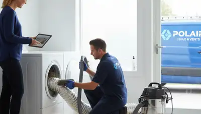 Technician providing professional dryer vent cleaning service in Louisville, KY home