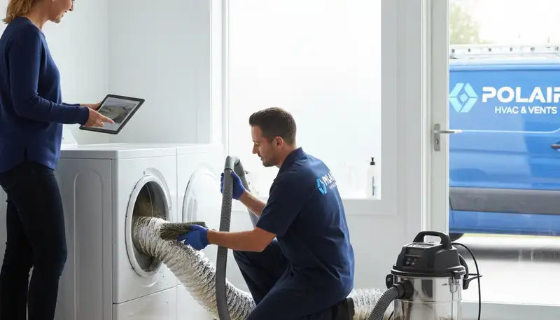 Technician providing professional dryer vent cleaning service in Louisville, KY home