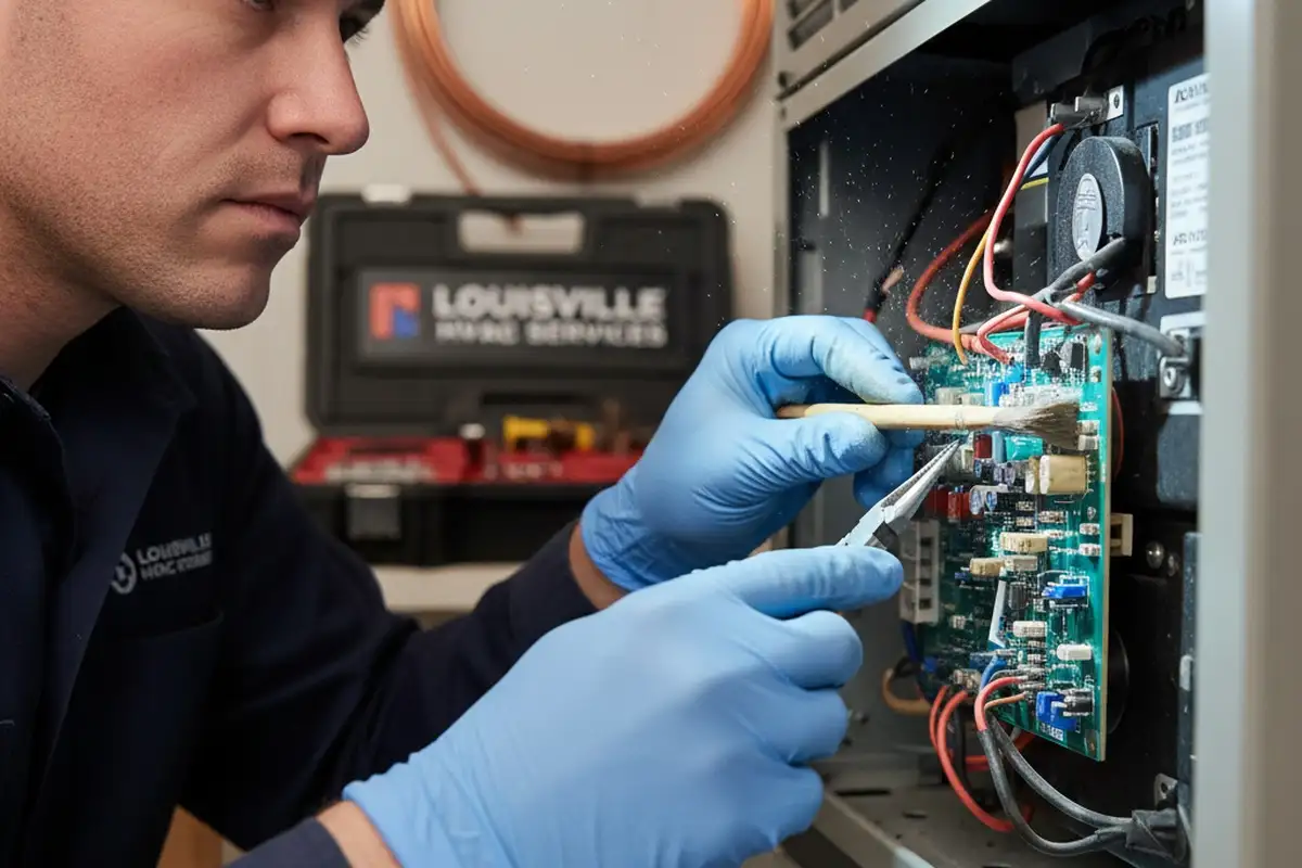 Louisville KY HVAC technician performing precise AC component repair for reliable cooling system service