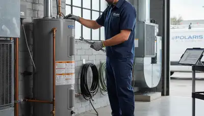 Technician repairing residential water heater in Louisville KY for Five Star Cooling service